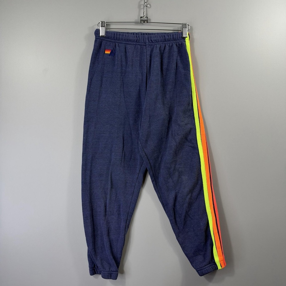 Aviator Nation Sweatpants Womens XS Blue Rainbow Stripe Fleece Jogger Pants